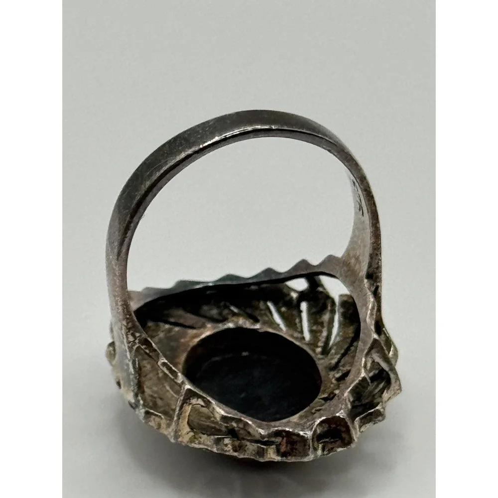 Sterling‎ Silver Onyx Marcasite Oval Ring Size 8
